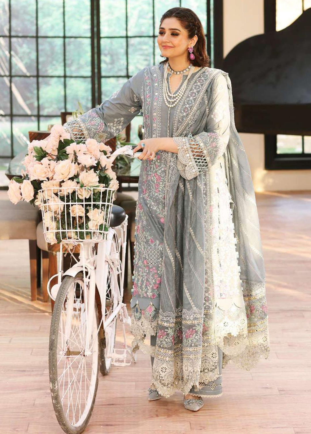 Kahf Embroidered Lawn Suits Unstitched 3 Piece KHF23LL KLC-08 - Luxury Summer Collection