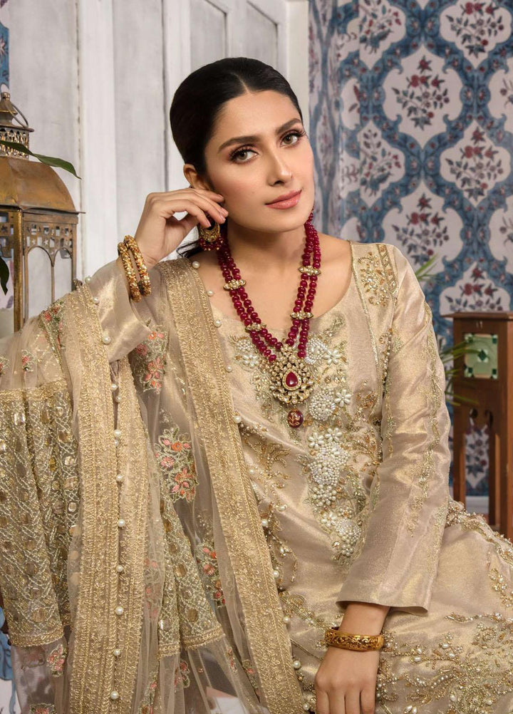 Kahf Premium Embroidered Tissue Suits Unstitched 3 Piece KHF22MW D-02 Dahlia - Luxury Wedding Collection