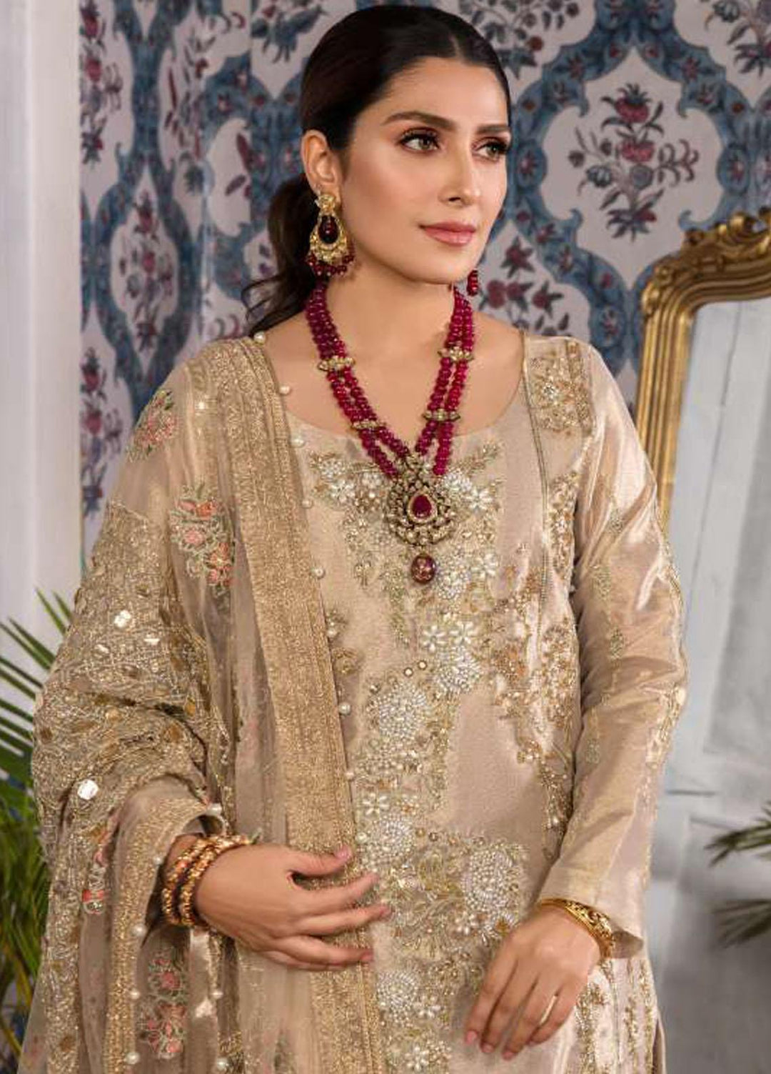 Kahf Premium Embroidered Tissue Suits Unstitched 3 Piece KHF22MW D-02 Dahlia - Luxury Wedding Collection