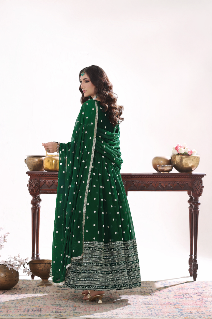 Unss Apparel Women Pret Embroidered Chiffon 3 piece suit Mayal Kai Green - Festive Collection