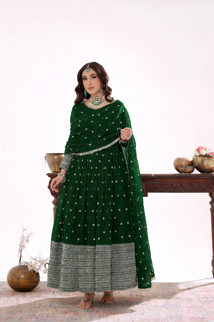 Unss Apparel Women Pret Embroidered Chiffon 3 piece suit Mayal Kai Green - Festive Collection