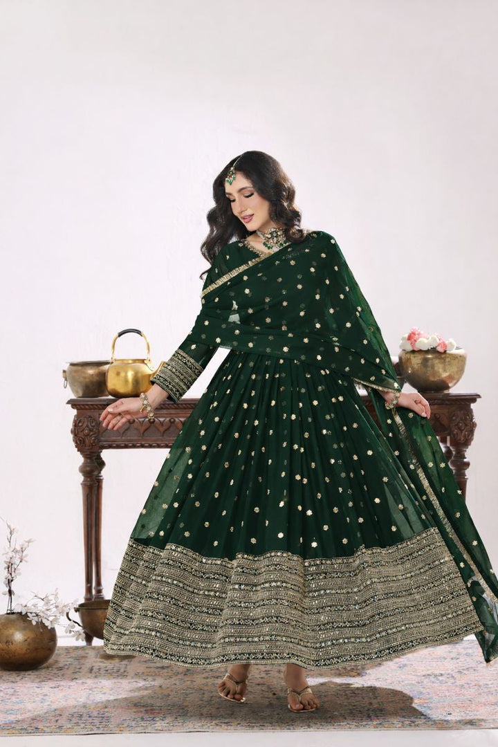Unss Apparel Women Pret Embroidered Chiffon 3 piece suit Mayal Kai Green - Festive Collection