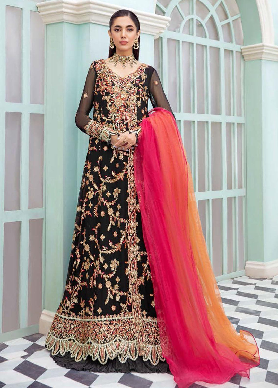 Kalidaar By Roheenaz Embroidered Chiffon Suits Unstitched 3 Piece RO22K RCH-22-06 - Luxury Collection