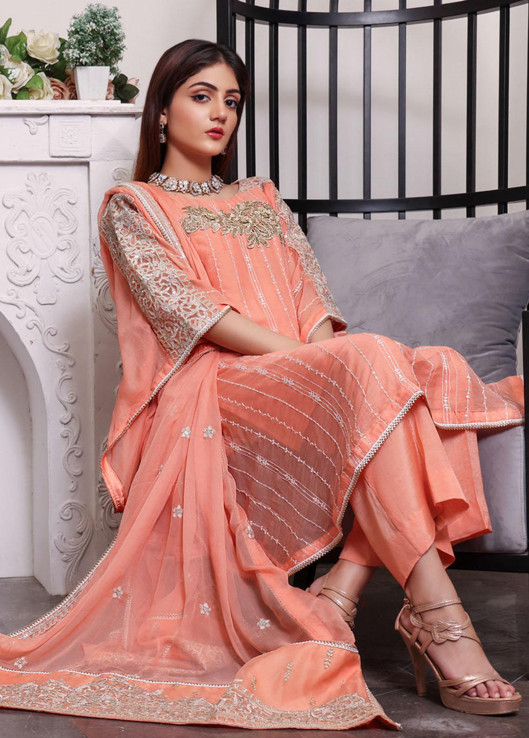 Kalyan By ZS Textiles Embroidered Chiffon Suits Unstitched 3 Piece KLY23C KLC23-1 - Luxury Collection