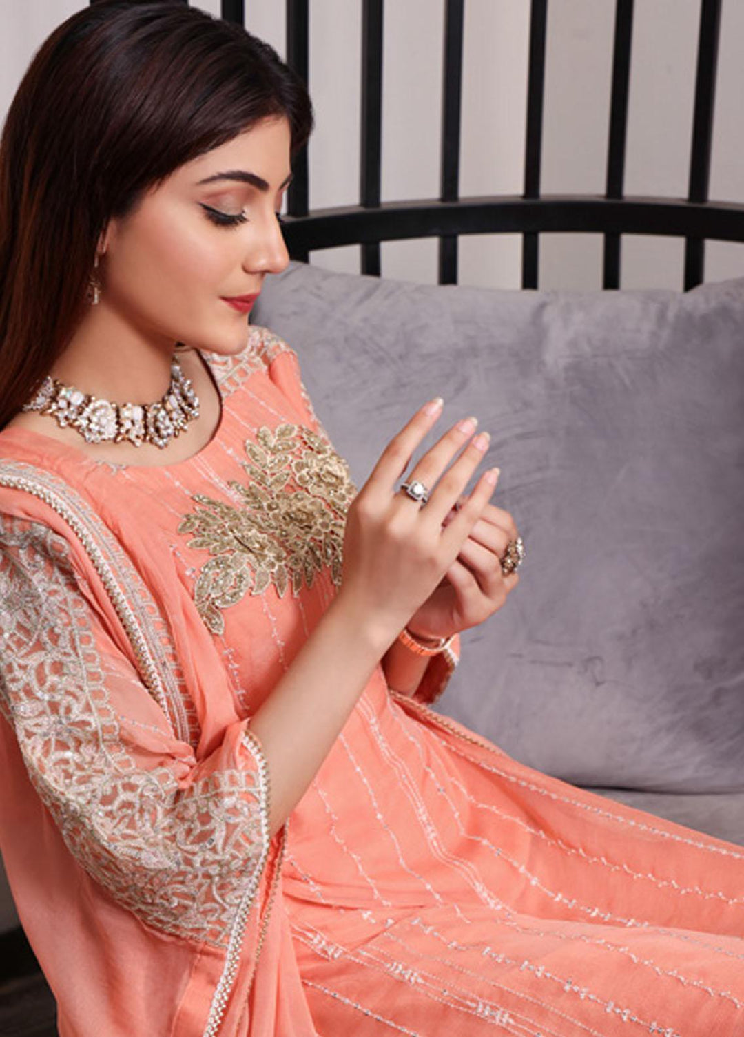 Kalyan By ZS Textiles Embroidered Chiffon Suits Unstitched 3 Piece KLY23C KLC23-1 - Luxury Collection