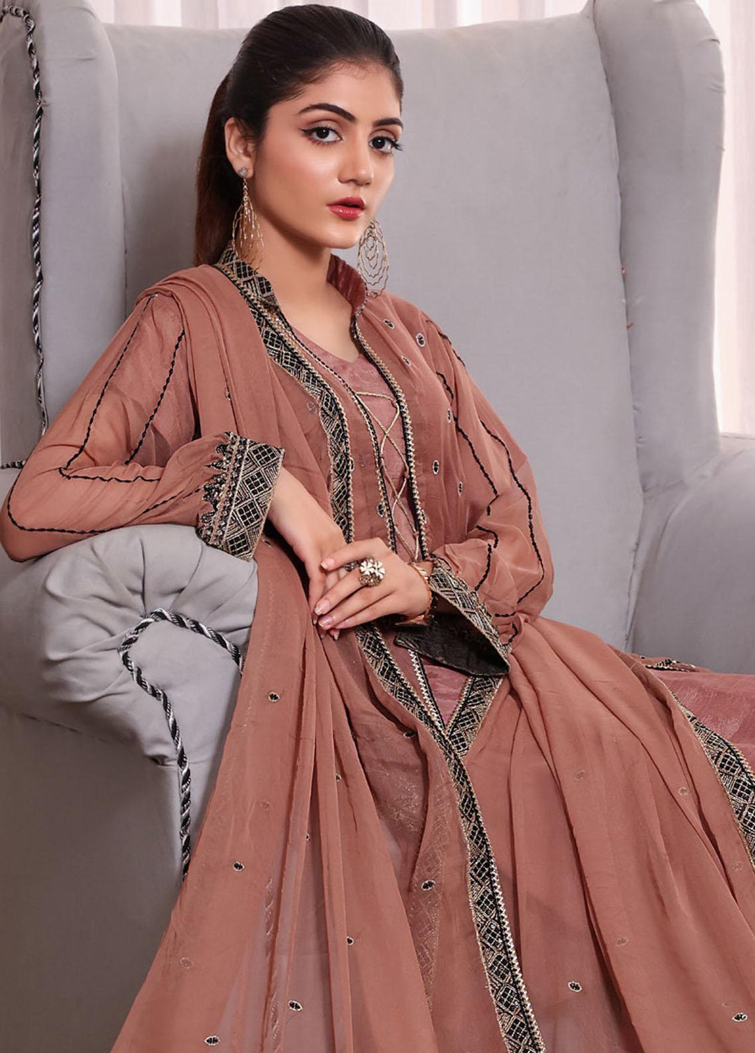 Kalyan By ZS Textiles Embroidered Chiffon Suits Unstitched 3 Piece KLY23C KLC23-3 - Luxury Collection