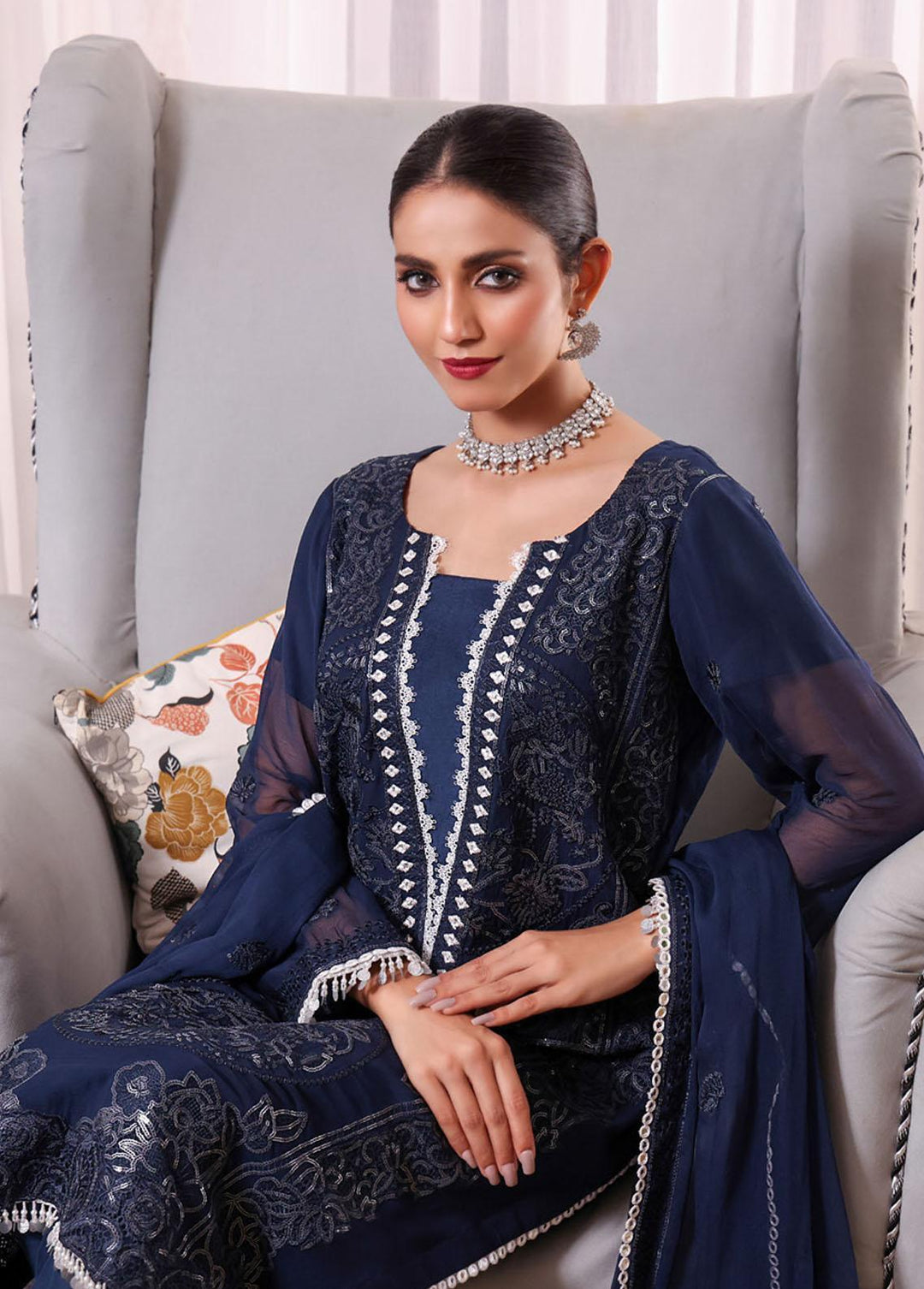 Kalyan By ZS Textiles Embroidered Chiffon Suits Unstitched 3 Piece KLY23C KLC23-4 - Luxury Collection