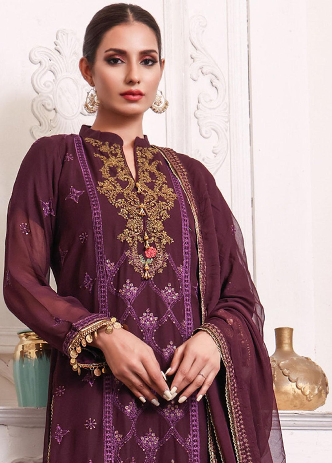 Kalyan By ZS Textiles Embroidered Chiffon Suits Unstitched 3 Piece KLY23C KLC23-8 - Luxury Collection
