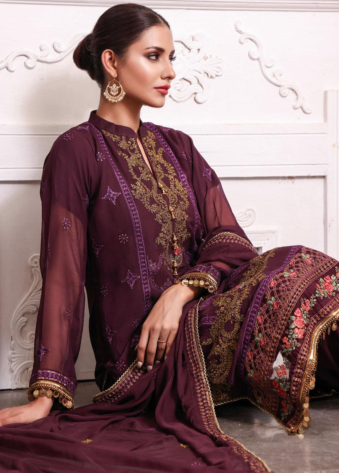 Kalyan By ZS Textiles Embroidered Chiffon Suits Unstitched 3 Piece KLY23C KLC23-8 - Luxury Collection