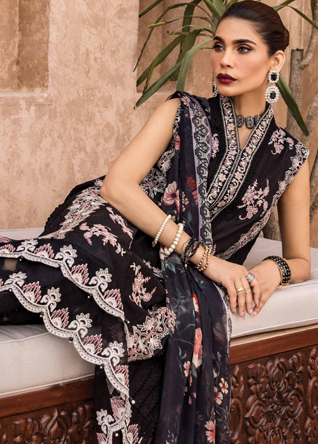 Kamari By Shazme Embroidered Lawn Suits Unstitched 3 Piece SHZ23K SH-01 Elania - Luxury Collection