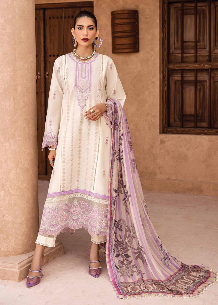 Kamari By Shazme Embroidered Lawn Suits Unstitched 3 Piece SHZ23K SH-04 Ourika White - Luxury Collection