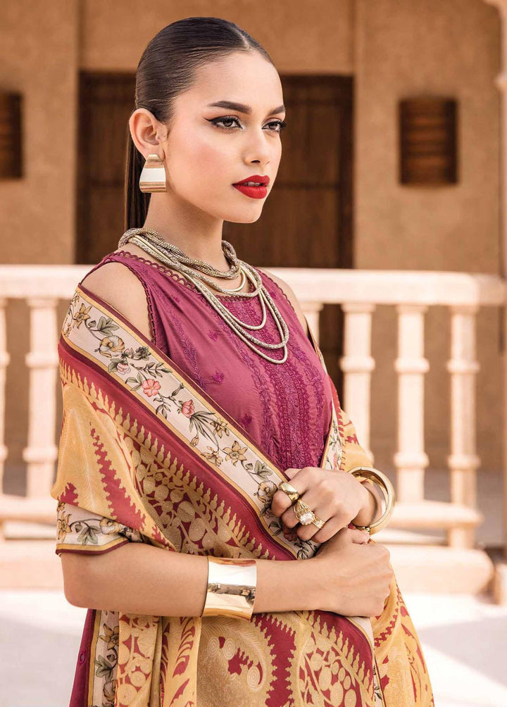 Kamari By Shazme Embroidered Lawn Suits Unstitched 3 Piece SHZ23K SH-05 Crimson Candy - Luxury Collection