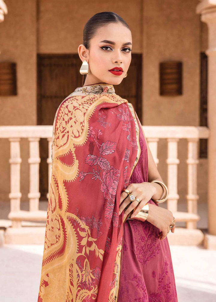 Kamari By Shazme Embroidered Lawn Suits Unstitched 3 Piece SHZ23K SH-05 Crimson Candy - Luxury Collection