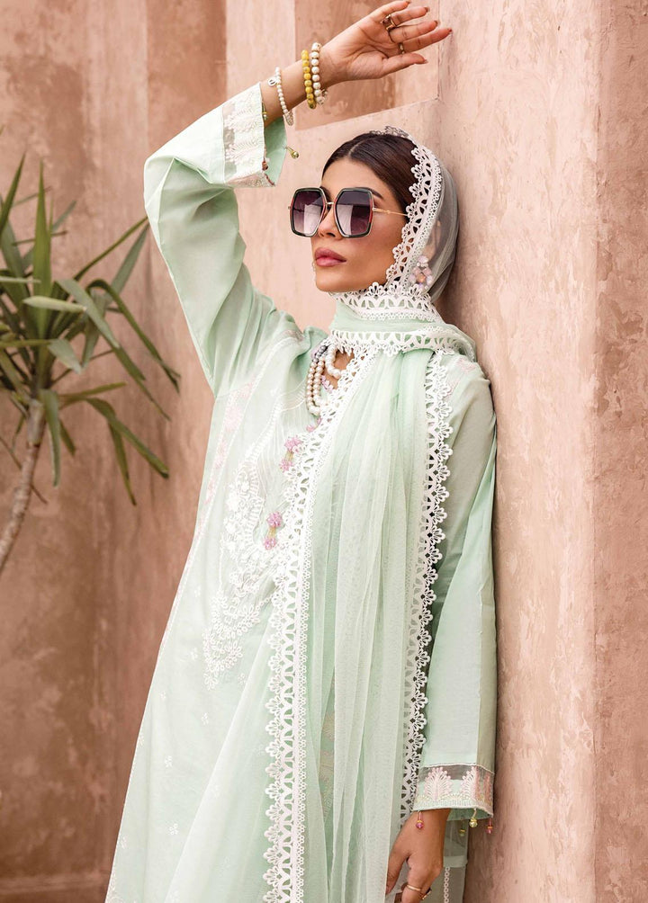 Kamari By Shazme Embroidered Lawn Suits Unstitched 3 Piece SHZ23K SH-08 Aquamarine - Luxury Collection