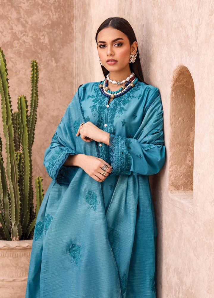 Kamari By Shazme Embroidered Lawn Suits Unstitched 3 Piece SHZ23K SH-10 Persian Motif - Luxury Collection