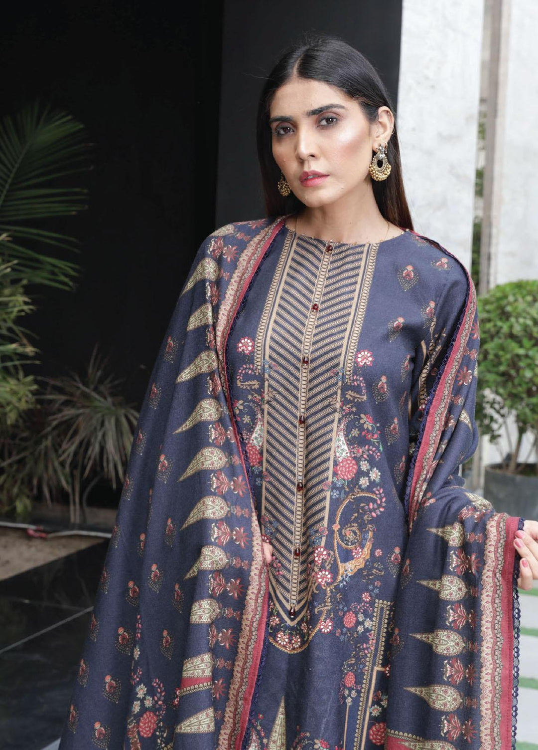 Kashaf By Humdum Printed Woolen Suits Unstitched 3 Piece HD23KF D-02 - Winter Collection