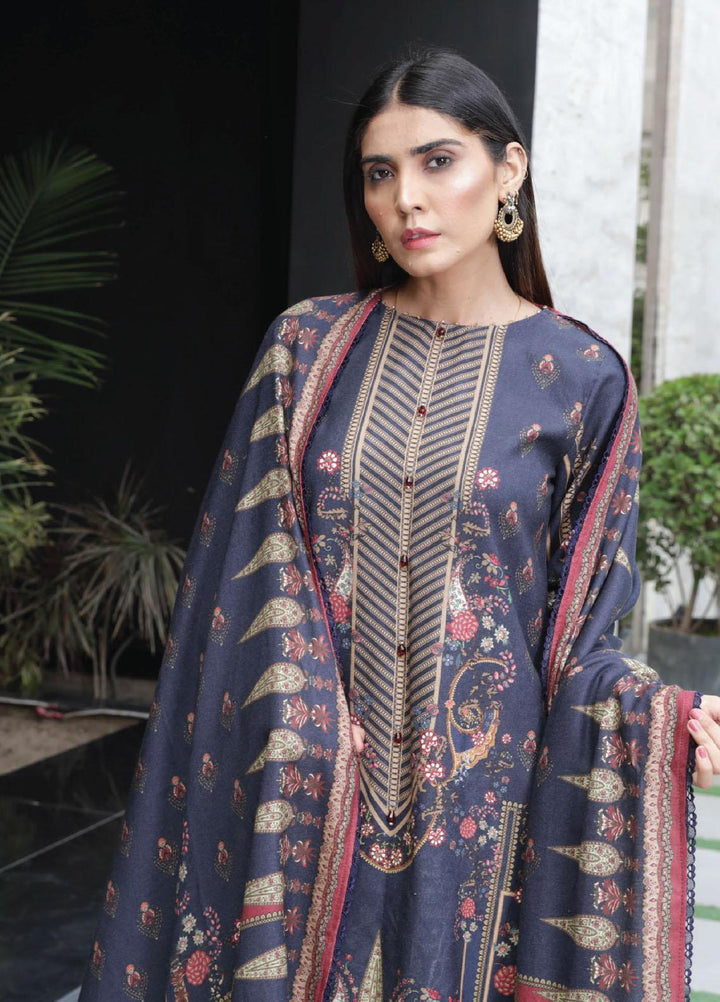 Kashaf By Humdum Printed Woolen Suits Unstitched 3 Piece HD23KF D-02 - Winter Collection