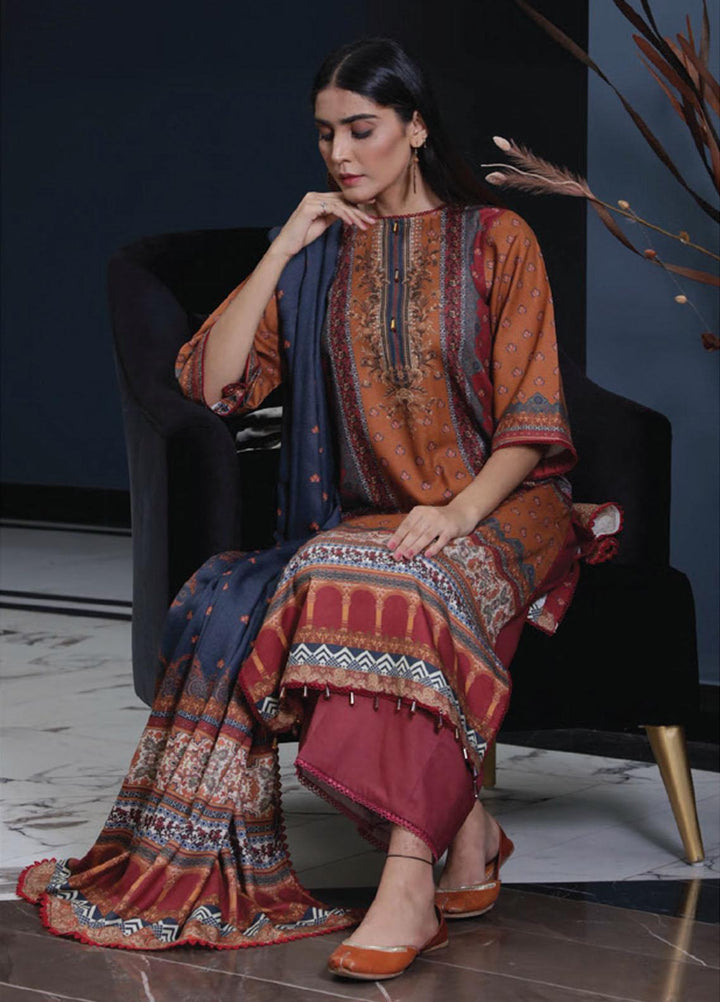 Kashaf By Humdum Printed Woolen Suits Unstitched 3 Piece HD23KF D-05 - Winter Collection