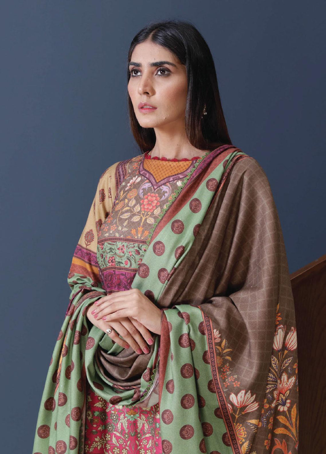 Kashaf By Humdum Printed Woolen Suits Unstitched 3 Piece HD23KF D-07 - Winter Collection