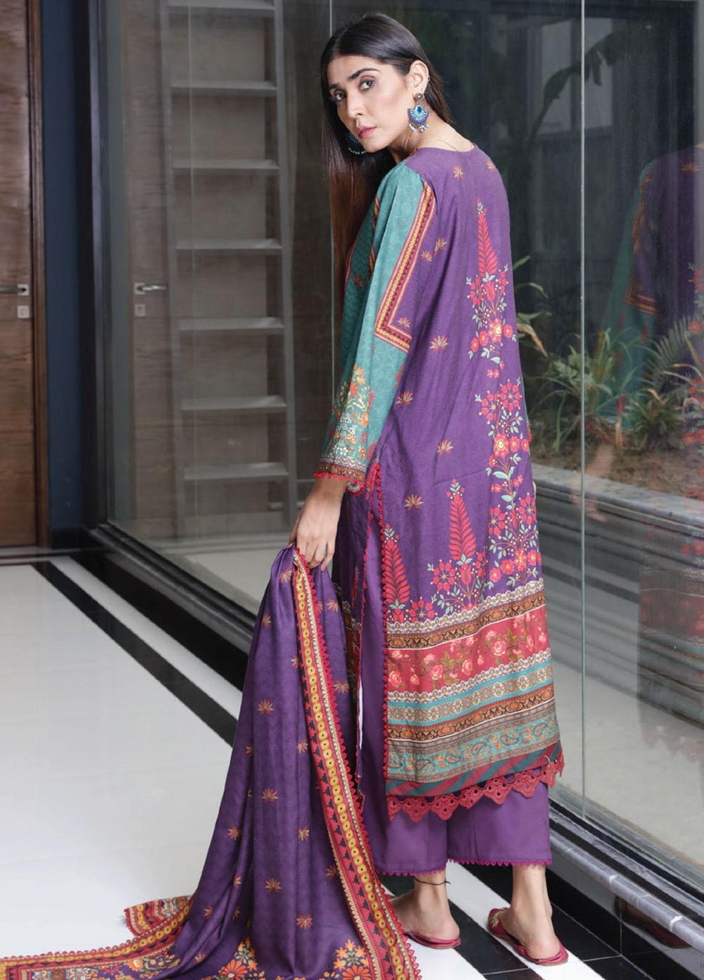 Kashaf By Humdum Printed Woolen Suits Unstitched 3 Piece HD23KF D-08 - Winter Collection