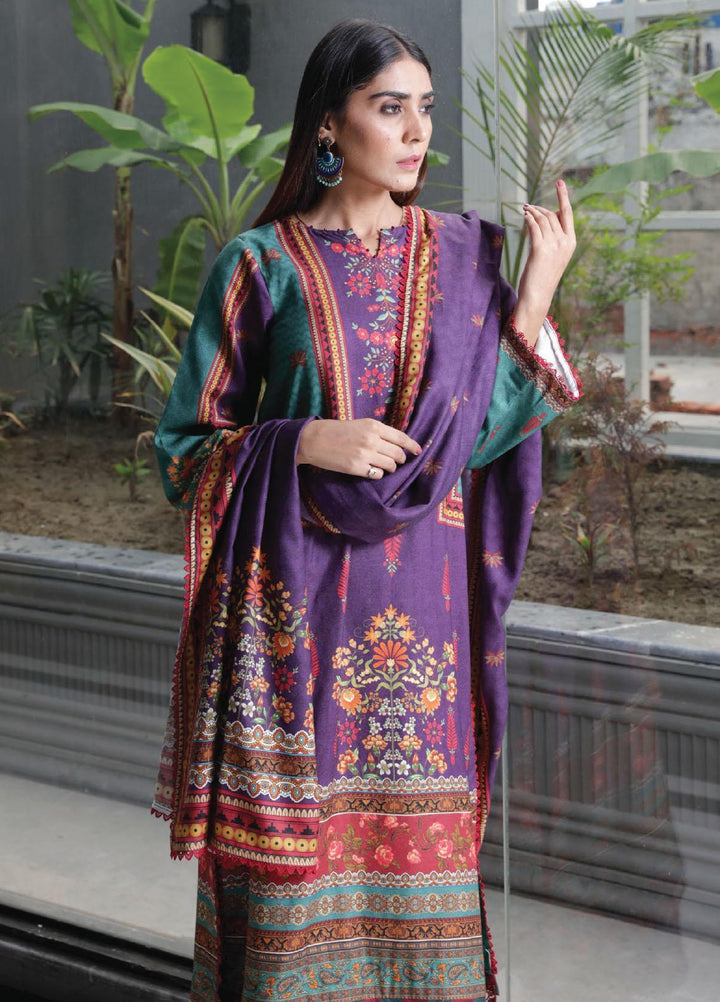 Kashaf By Humdum Printed Woolen Suits Unstitched 3 Piece HD23KF D-08 - Winter Collection