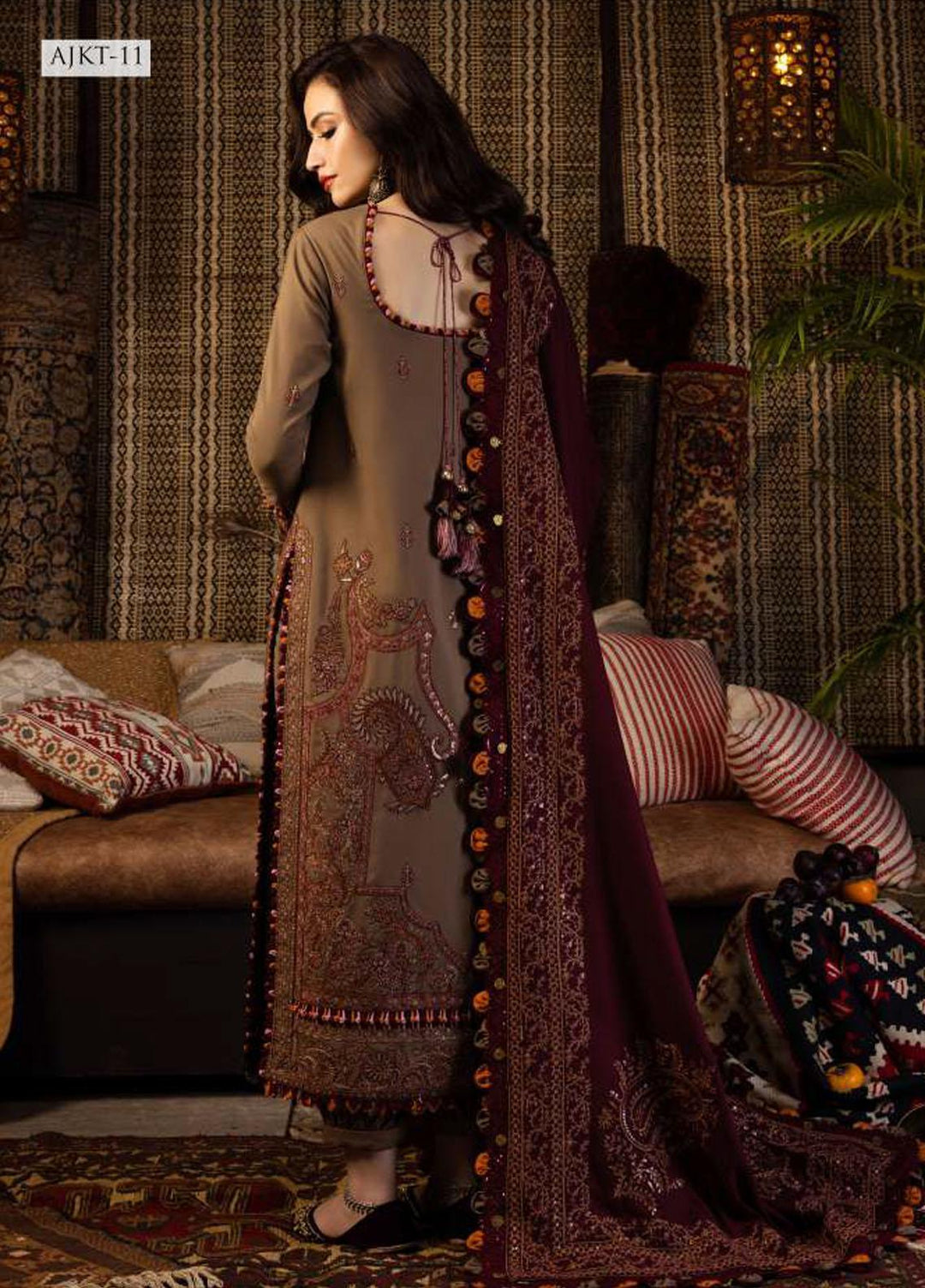 Kashmiri Taanka By Asim Jofa Embroidered Slub Suits Unstitched 3 Piece AJ23KT AJKT-11 - Winter Collection
