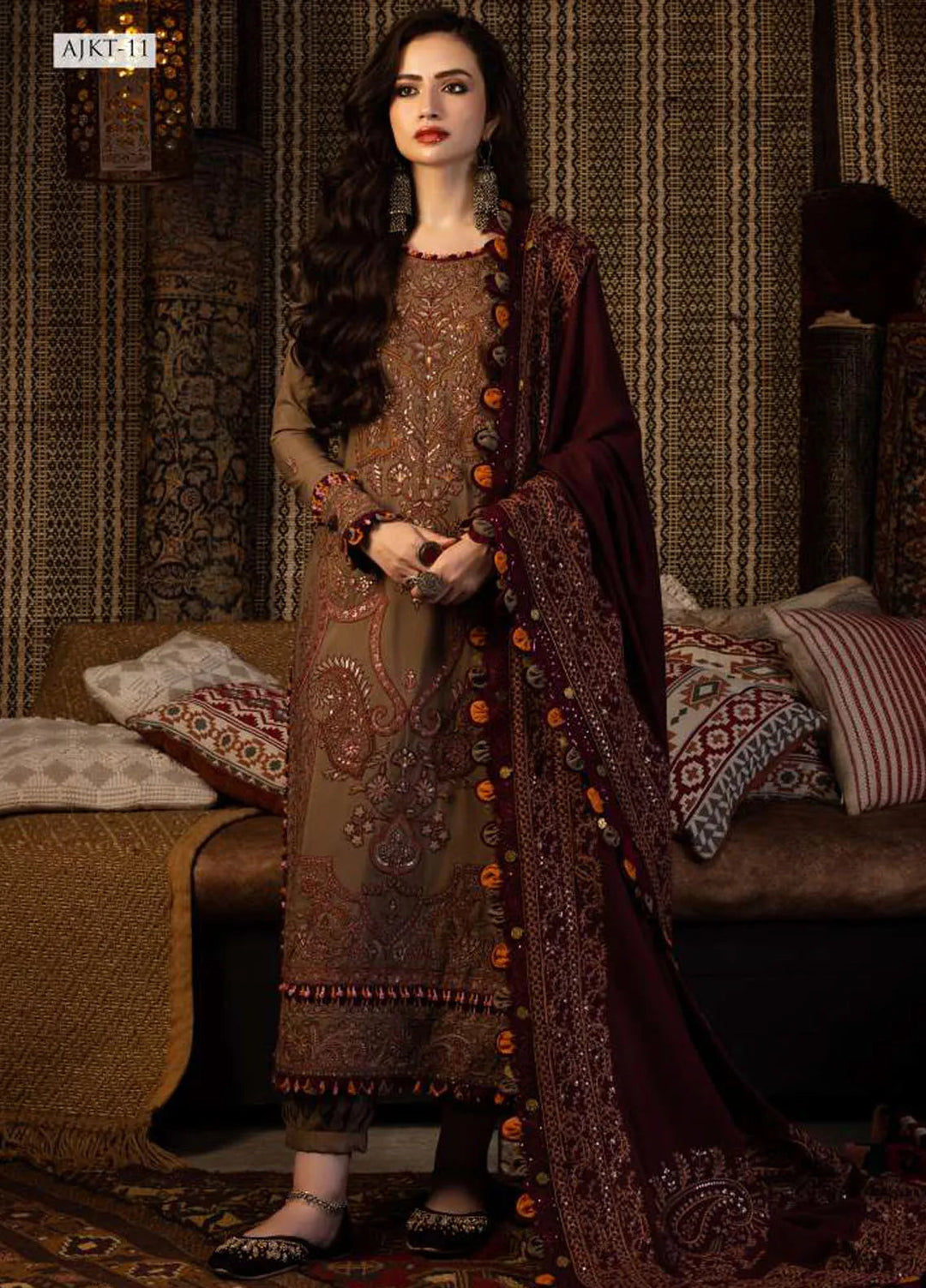 Kashmiri Taanka By Asim Jofa Embroidered Slub Suit 3 Piece AJ23KT AJKT-11 - Winter Collection