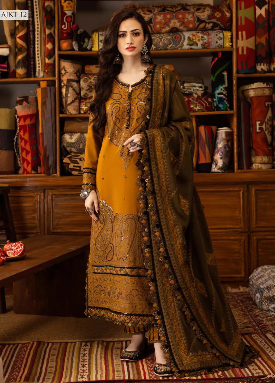 Kashmiri Taanka By Asim Jofa Embroidered Slub Suit 3 Piece AJ23KT AJKT-12 - Winter Collection