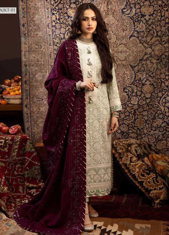 Kashmiri Taanka By Asim Jofa Embroidered Twill Suit 3 Piece AJ23KT AJKT-01 - Winter Collection