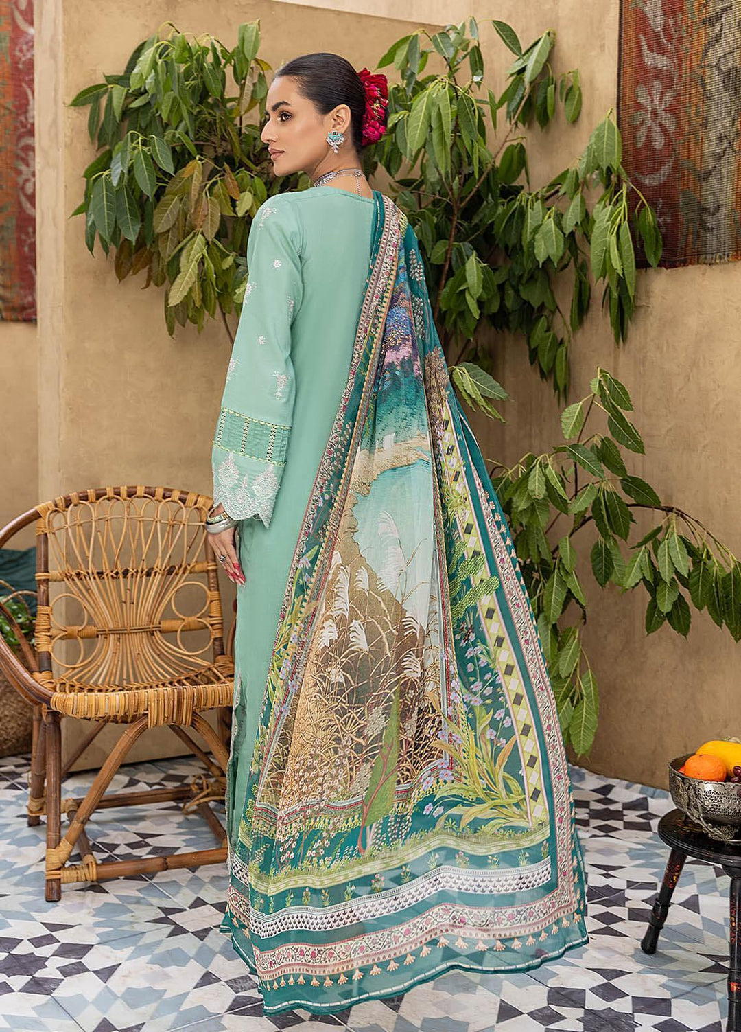 Kastoori By Awwal Embroidered Chikankari Lawn Suits Unstitched 3 Piece AW23K D-09 Saffron - Summer Collection