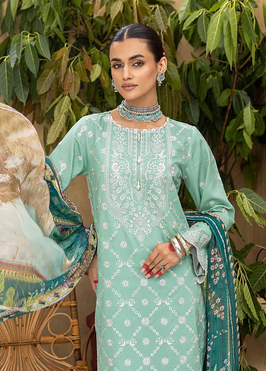 Kastoori By Awwal Embroidered Chikankari Lawn Suits Unstitched 3 Piece AW23K D-09 Saffron - Summer Collection