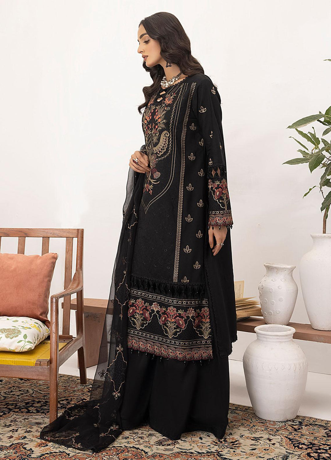 Kastoori By Awwal Embroidered Viscose Suits Unstitched 3 Piece AW23K-2 D-03 Noir - Winter Collection