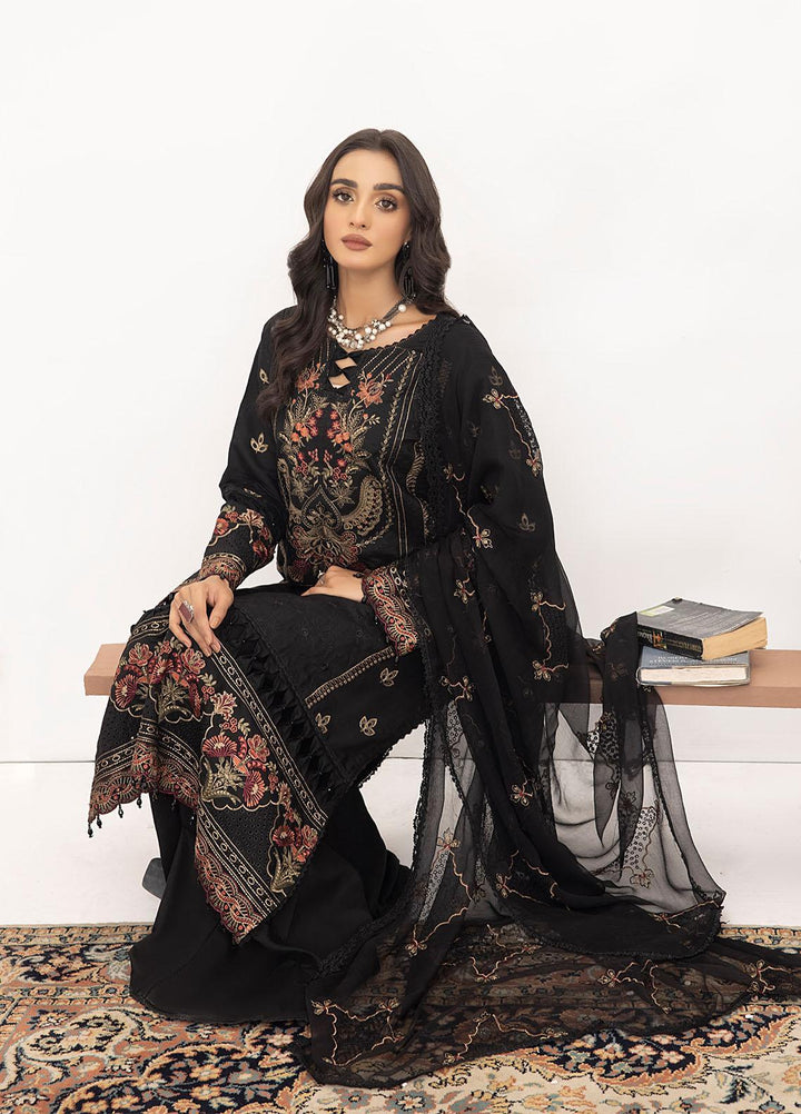 Kastoori By Awwal Embroidered Viscose Suits Unstitched 3 Piece AW23K-2 D-03 Noir - Winter Collection