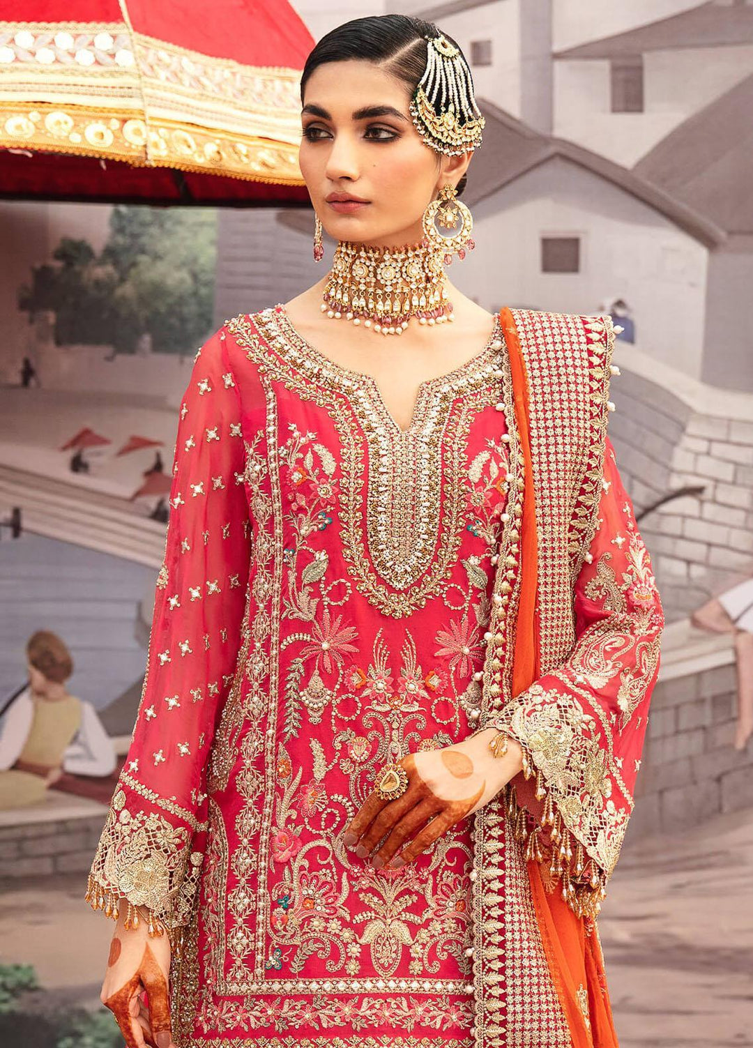 Kayseria By Serene Premium Embroidered chiffon Suits Unstitched 4 Piece SP24KS SB-20 Gulab - Wedding Collection
