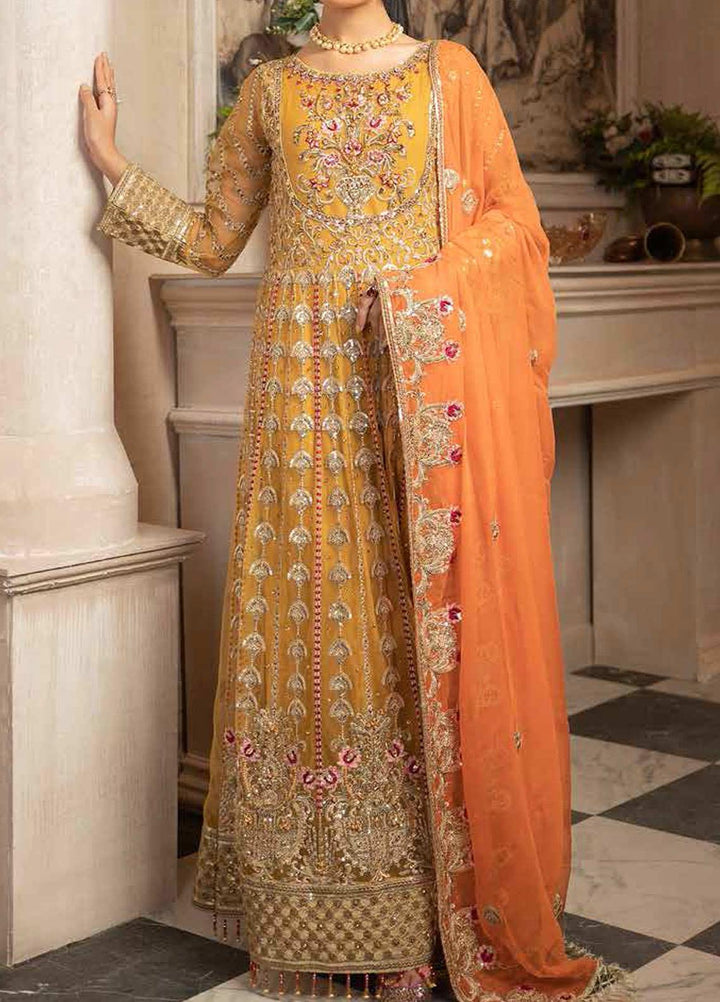 Mashq by Maryum N Maria Embroidered Net Unstitched 3 Piece Suit MNM20M 01 Kesari - Formal Collection