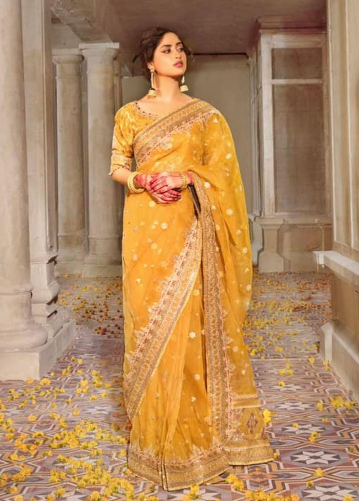 Khaab By Qalamkar Embroidered Chiffon Suits Unstitched Saree QLM22K KF-02 Inaya - Festive Collection