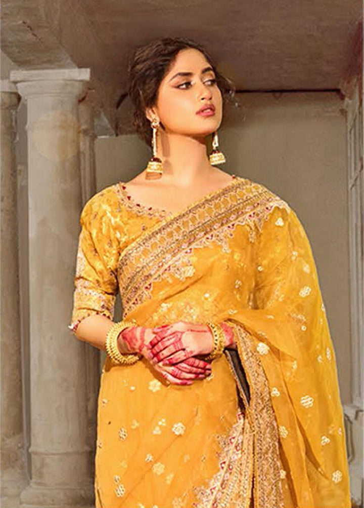 Khaab By Qalamkar Embroidered Chiffon Suits Unstitched Saree QLM22K KF-02 Inaya - Festive Collection