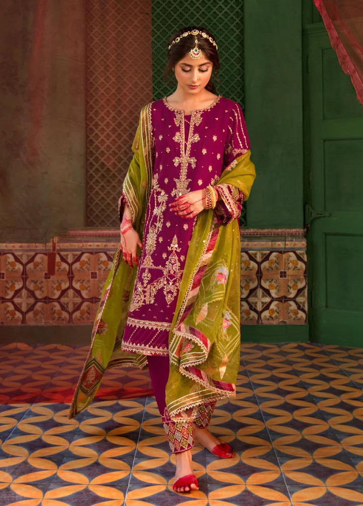 Khaab By Qalamkar Embroidered Chiffon Suits Unstitched 3 Piece QLM22K KF-06 Aarmish - Festive Collection