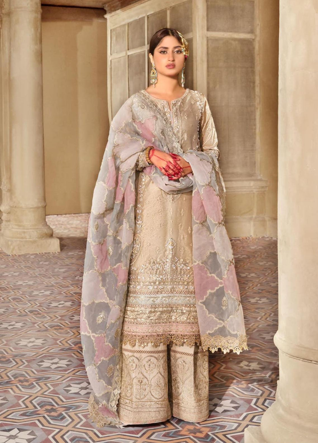 Khaab By Qalamkar Embroidered Chiffon Suits Unstitched 3 Piece QLM22K KF-07 Kiraz - Festive Collection
