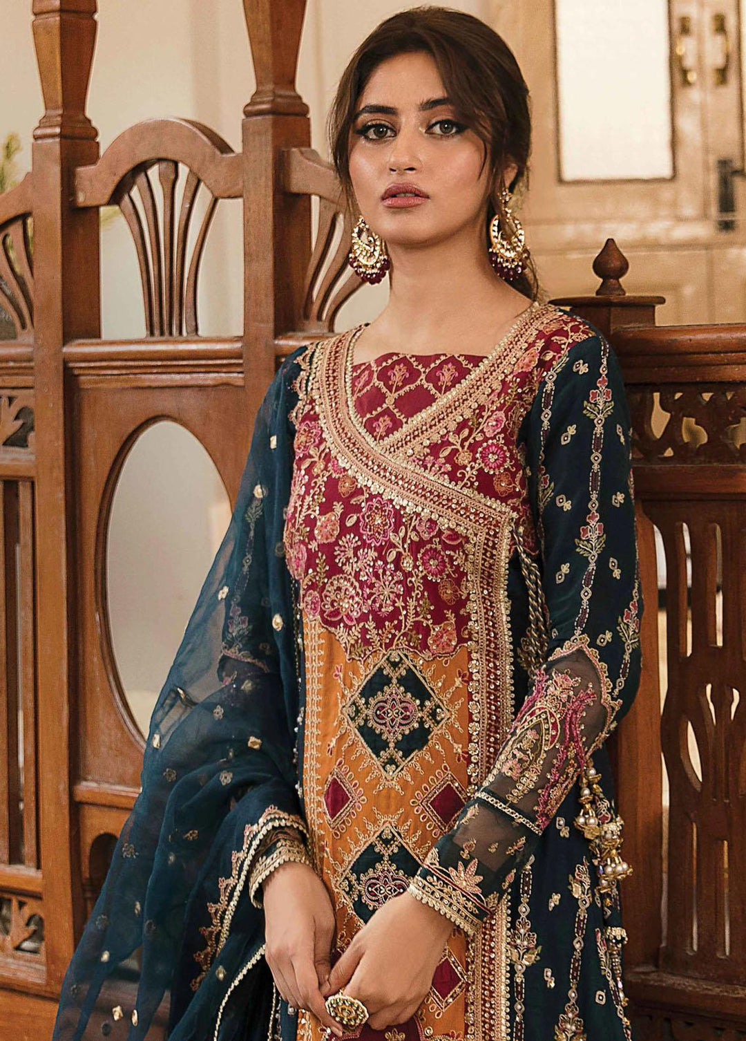 Khaab by Qalamkar Embroidered  Suits Unstitched 3 Piece QLM22-K2 NF-07 Zarnish - Luxury Formals Collection