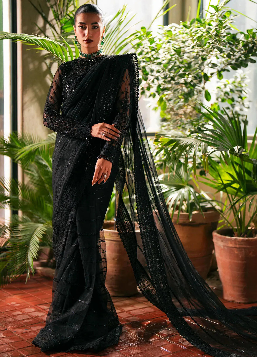 Khatoon By Eleshia Embroidered Unstitched Net Saree-ELS24K Leyla - Luxury Collection
