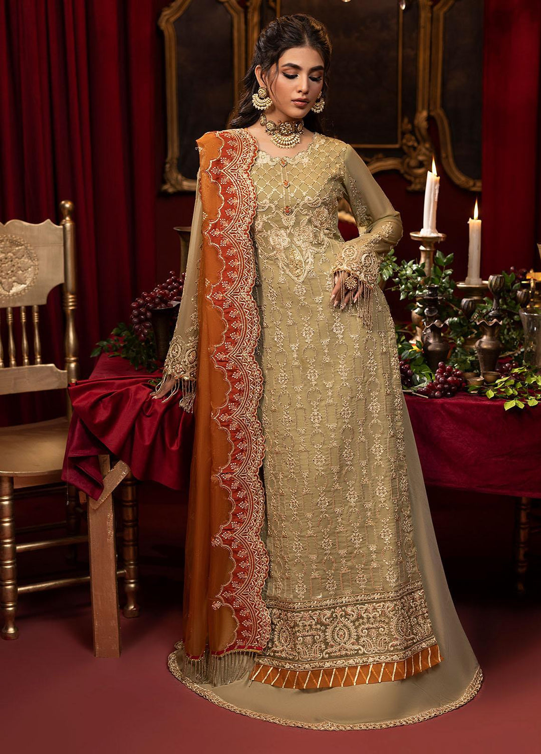 Khawab Deeda By Sahane Embroidered Chiffon Suits Unstitched 4 Piece SNE23KD KD-1104 Sage - Formal Collection