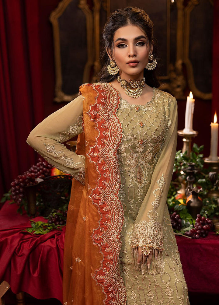 Khawab Deeda By Sahane Embroidered Chiffon Suits Unstitched 4 Piece SNE23KD KD-1104 Sage - Formal Collection