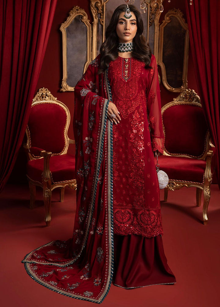 Khawab Deeda By Sahane Embroidered Chiffon Suits Unstitched 4 Piece SNE23KD KD-1105 Crimson - Formal Collection