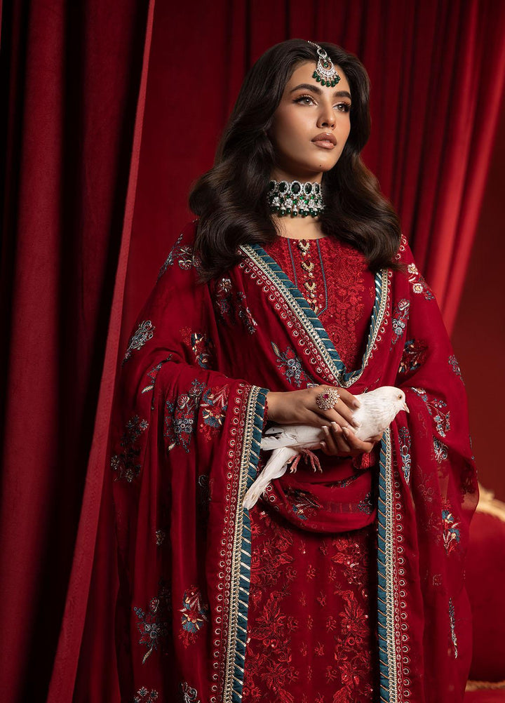 Khawab Deeda By Sahane Embroidered Chiffon Suits Unstitched 4 Piece SNE23KD KD-1105 Crimson - Formal Collection