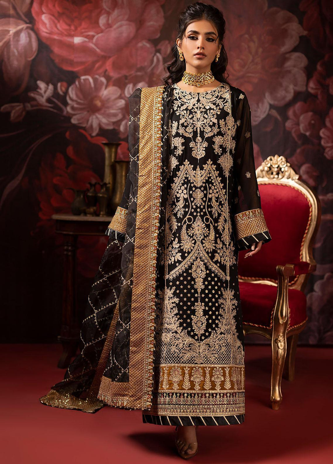 Khawab Deeda By Sahane Embroidered Chiffon Suits Unstitched 4 Piece SNE23KD KD-1106 Monarch - Formal Collection