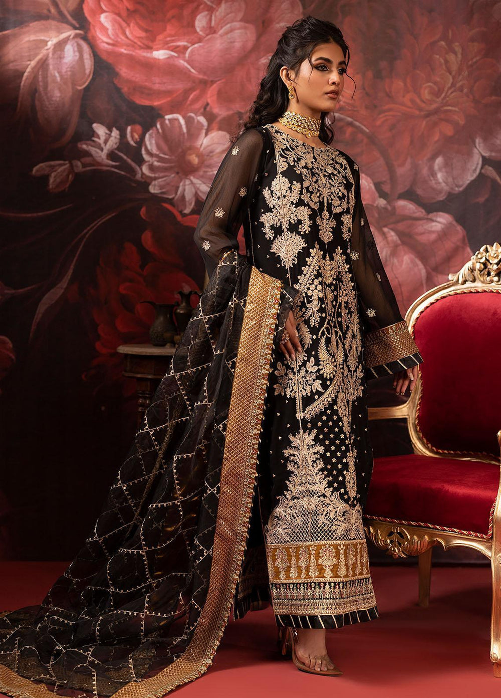 Khawab Deeda By Sahane Embroidered Chiffon Suits Unstitched 4 Piece SNE23KD KD-1106 Monarch - Formal Collection