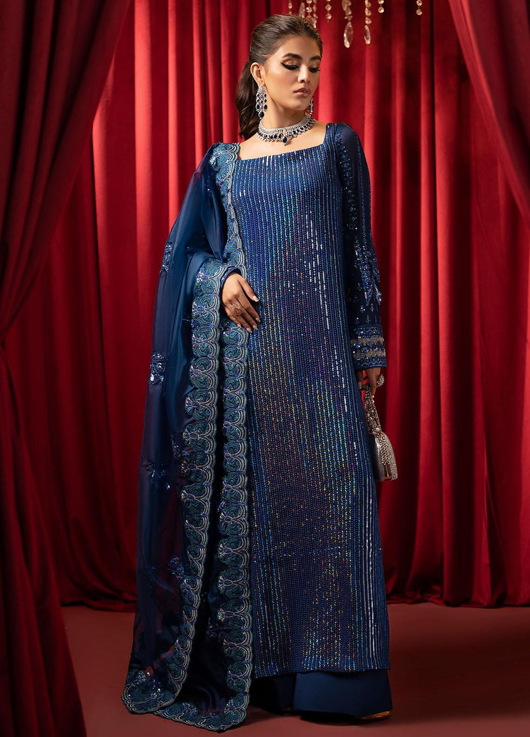 Khawab Deeda By Sahane Embroidered Chiffon Suits Unstitched 4 Piece SNE23KD KD-1107 Moonlight - Formal Collection