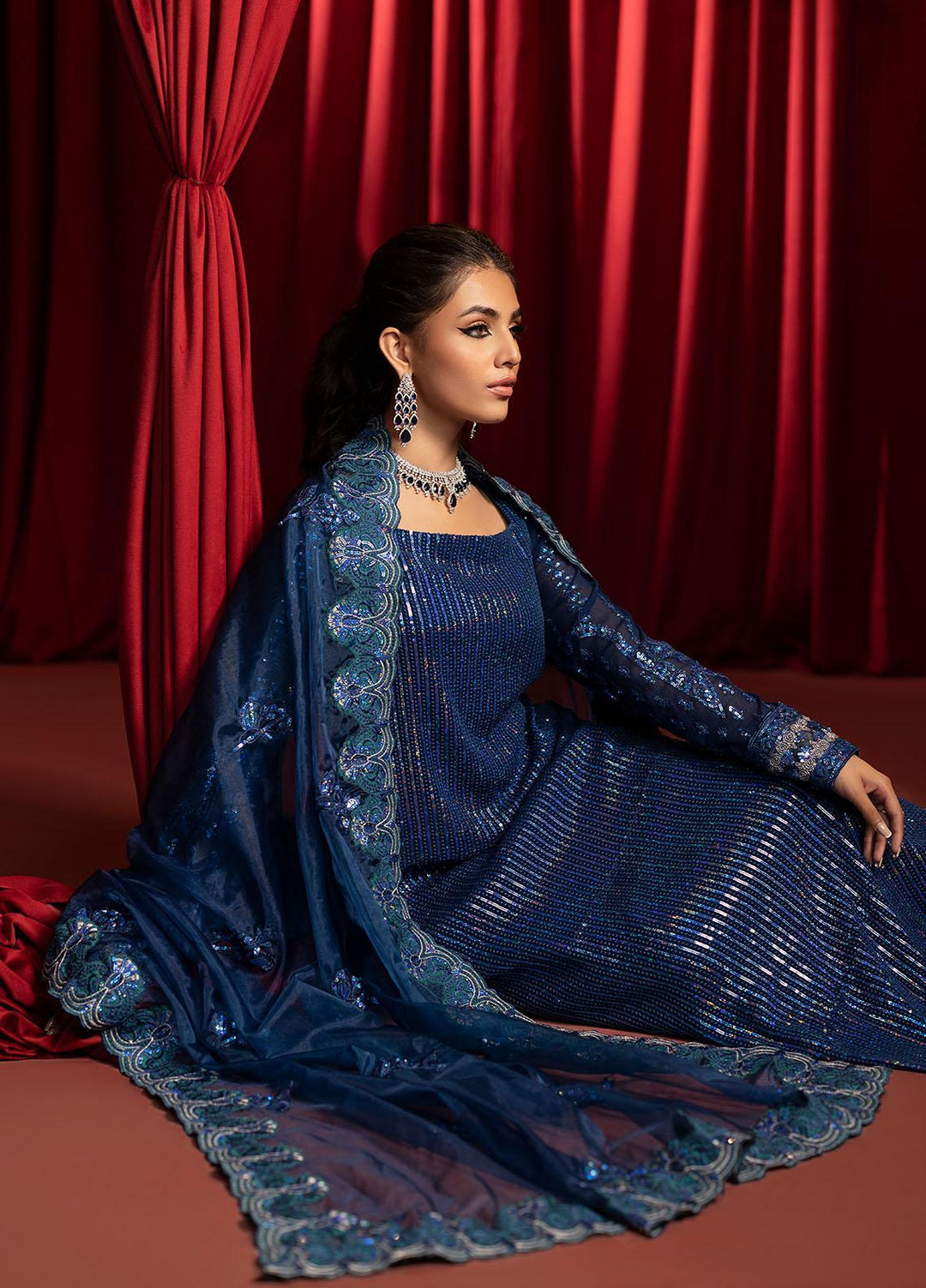 Khawab Deeda By Sahane Embroidered Chiffon Suits Unstitched 4 Piece SNE23KD KD-1107 Moonlight - Formal Collection