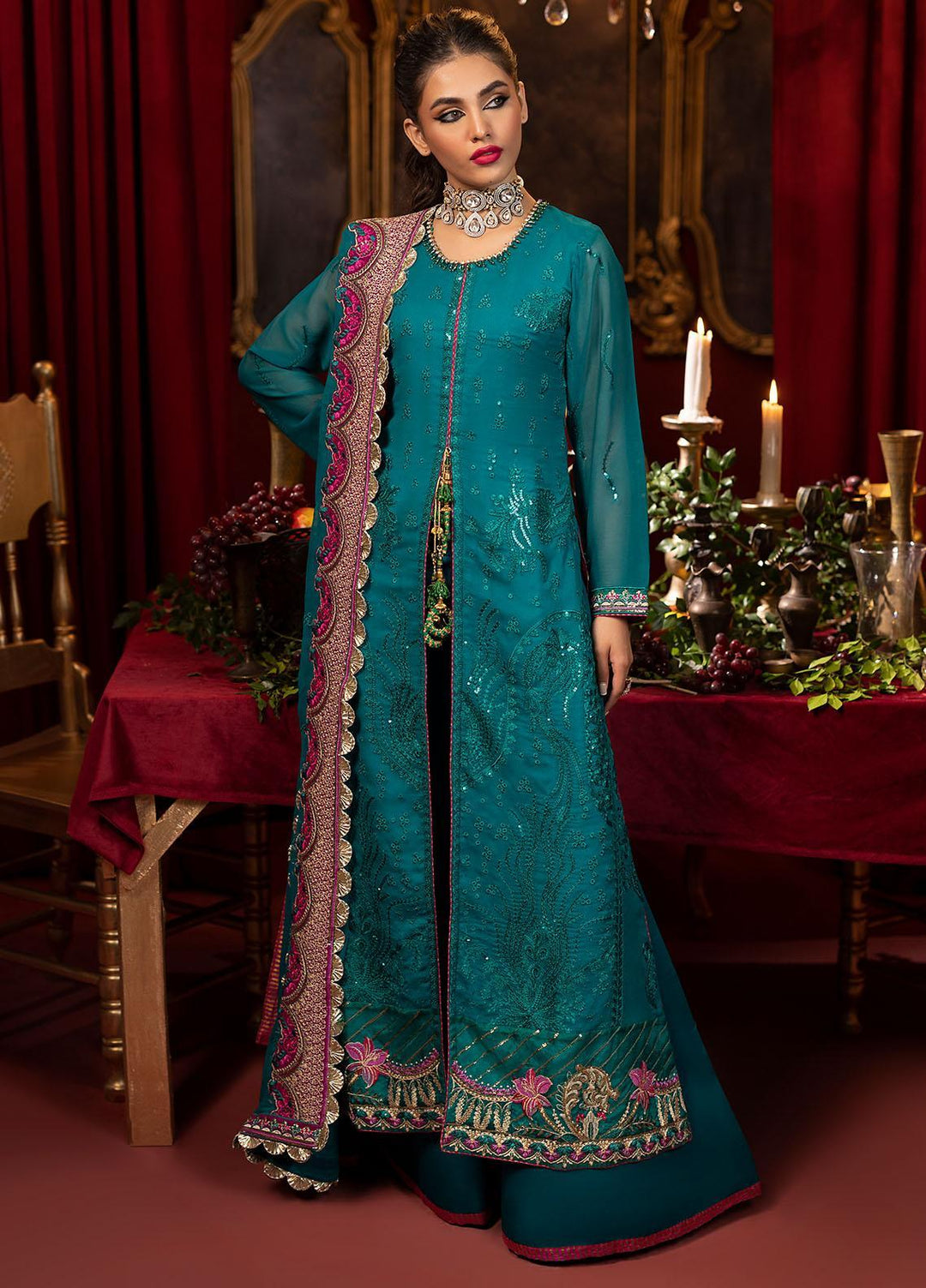 Khawab Deeda By Sahane Embroidered Chiffon Suits Unstitched 4 Piece SNE23KD KD-1108 Jewel - Formal Collection